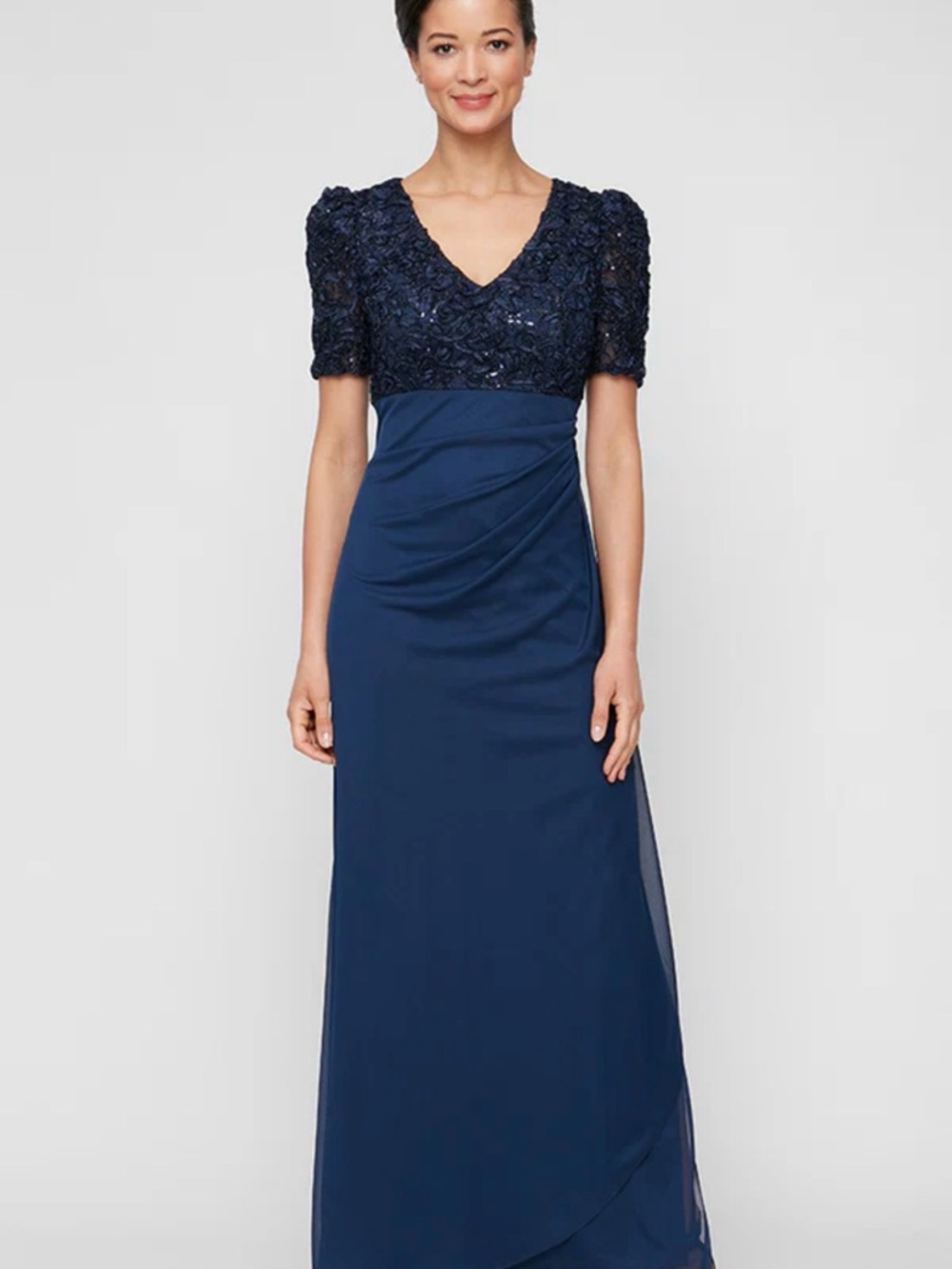 Alex Evenings Navy Embellished Bodice V-Neck Maxi Dress